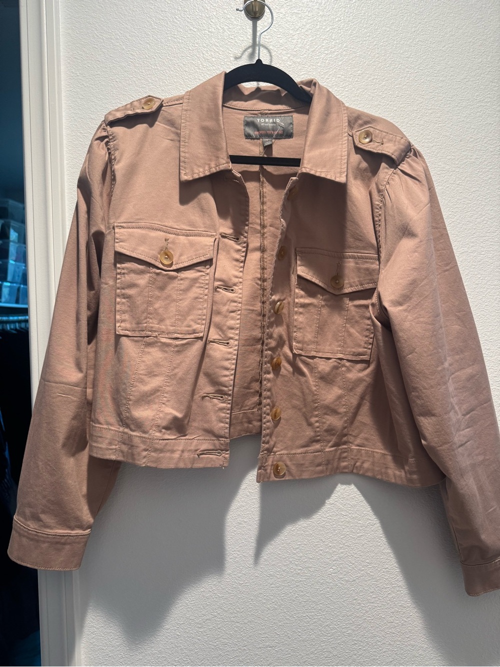 torrid Blush Utility Cropped Jacket with Epaulets